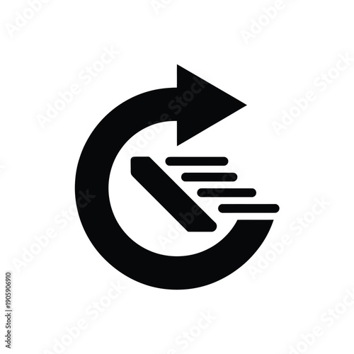 Black recycle symbol with an arrow integrated within the circular form