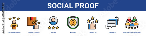 Social Proof web banner icon set collection solid style.