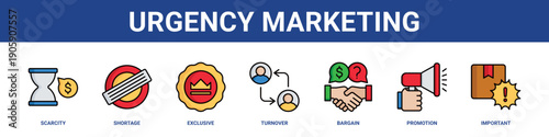 Urgency Marketing web banner icon set collection solid style.