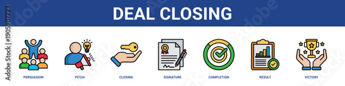 Deal Closing web banner icon set collection solid style.