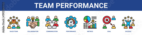 Team Performance web banner icon set collection solid style.