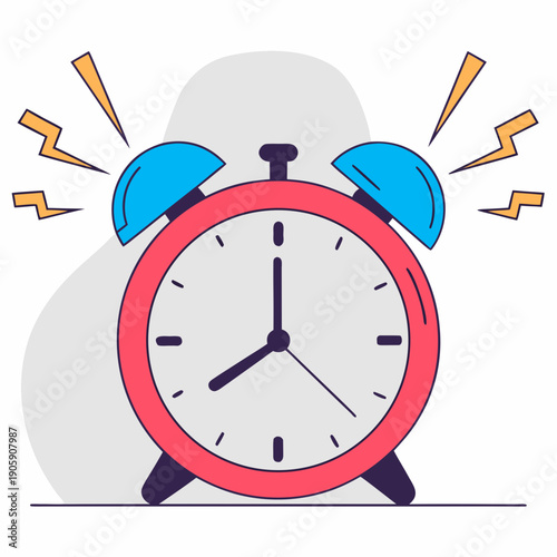 An alarm clock ringing loudly with a red frame and blue bells Vector