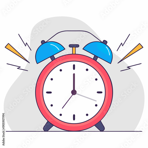 A red alarm clock ringing loudly with blue bells Vector