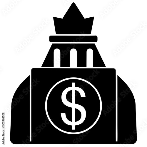 Money Bag Icon: A simple yet impactful black and white illustration of a money bag, representing wealth, finance, and investment.