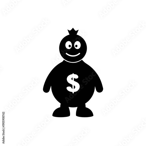 Money Bag Cartoon Figure: A whimsical cartoon depiction of a money bag personified, symbolizing wealth and financial prosperity with a dollar sign.