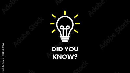 Light bulb icon with Did You Know text animation isolated on black background