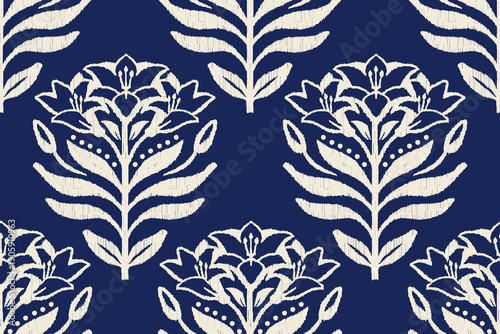 Ikat floral paisley embroidery seamless pattern on background. Ikat ethnic flower oriental pattern traditional. Aztec style abstract vector illustration. design for ikat floral fashion fabric,clothing