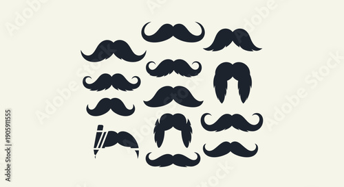 Diverse Set of Vintage and Modern Mustache Styles with Pencil on a Light Background