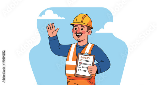 Ensuring Safety First: A Construction Worker's Daily Checklist Illustration for Workplace Safety Awareness and Compliance in Construction Sites