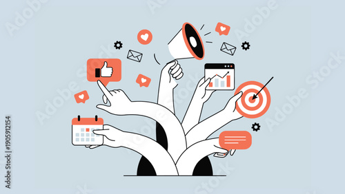 Hands Holding Social Media Icons and Megaphone Symbolizing Online Marketing and Communication