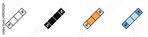 Magnet bar icon vector. Physics magnetic field and educational science equipment symbol set. Vector illustration.
