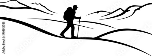 Hiking Adventurer Silhouette in Forest Vector