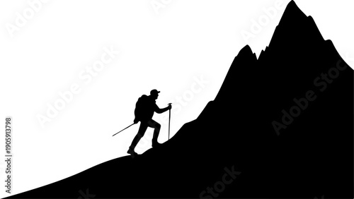 Hiking Adventurer Silhouette in Forest Vector