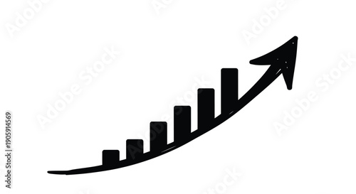Hand drawn rising bar graph illustration indicates upward trend and positive growth successfully.