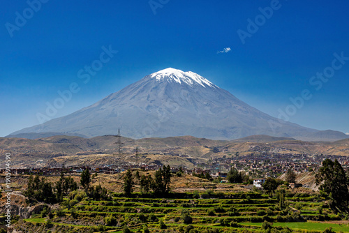The landscape with the volcanoes near Arequipa in Peru