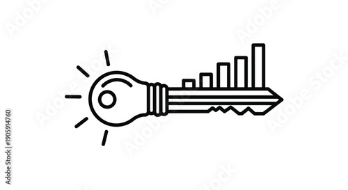 Lightbulb key combines idea generation with a rising bar chart representing business growth.