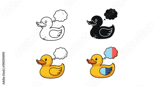 Rubber Duck with Speech Bubbles - Icon Set in Multiple Styles