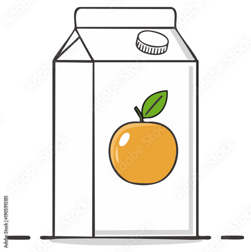 A carton of orange juice depicted in a minimalist, outlined style with a single orange fruit design.