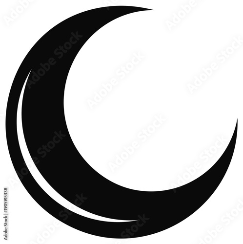 Black crescent moon isolated on white, lunar celestial symbol