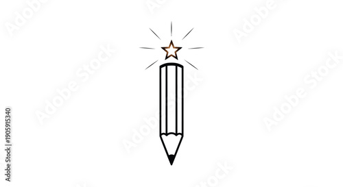 Conceptual pencil with a shining star atop represents creative inspiration and educational.