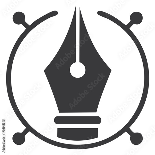 Pen nib symbol within a circle, graphic design icon
