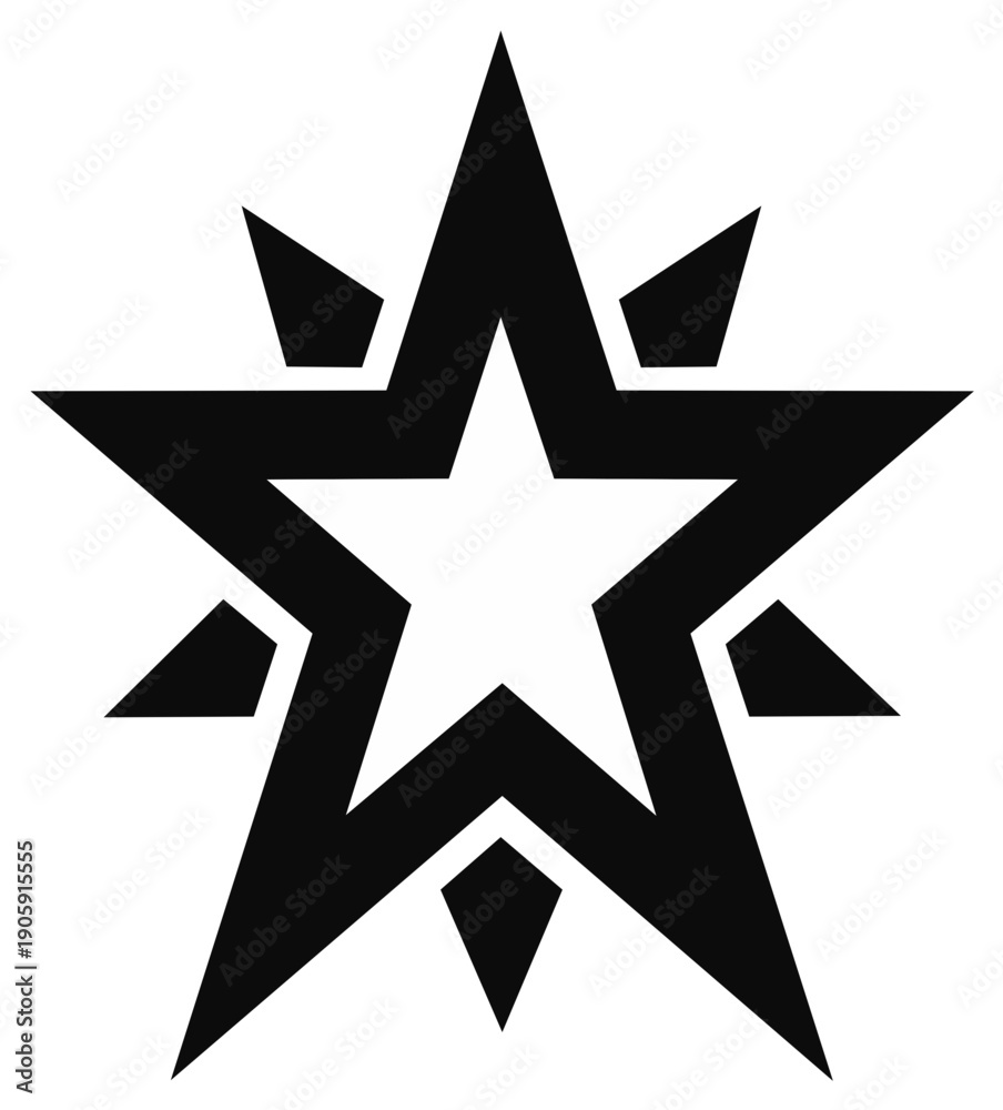Fototapeta premium Stylized Black Star Symbol with Inner Star and Sharp Points
