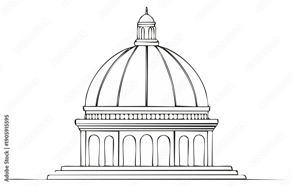 Obraz premium Line Drawing of a Domed Building with Arches and Steps, Architectural Render
