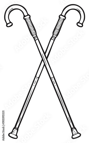 Crossed walking canes in black and white illustration