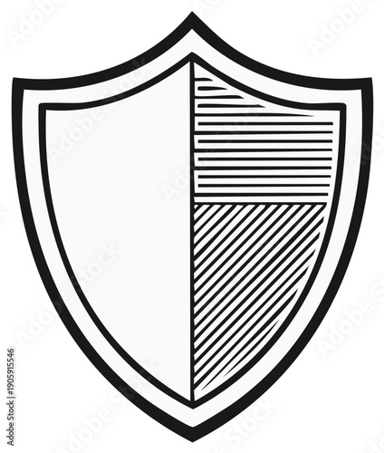 Decorative Shield Illustration Black Outline Heraldic Crest Symbol Protective Icon