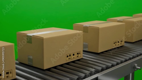 Chroma Key Product Box Animation - Macro View of Moving Parcel on Green Background