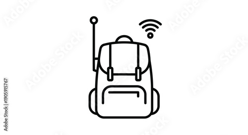 Backpack with integrated antenna and wireless signal icon represents remote communication and mobile.