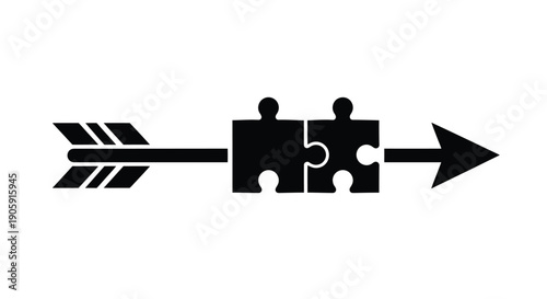 Arrow pierces two interconnected puzzle pieces symbolizing strategy, problem solving, and reaching a.