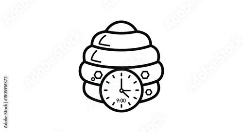 Beehive icon combined with a clock face illustrates the concept of busy production time management.