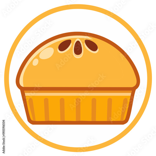 Delicious cartoon fruit pie illustration with vent holes inside a vibrant circular frame