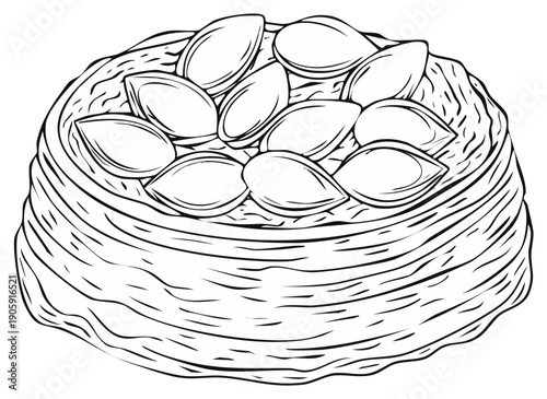 Outline Illustration of Baklava Dessert Topped with Seeds, Middle Eastern Pastry