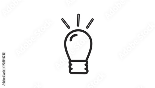 Simple black line drawing of an illuminated lightbulb on white background.