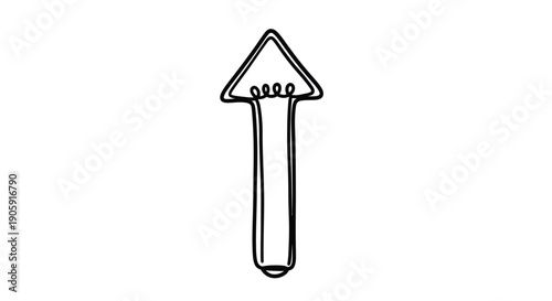 Upward pointing arrow symbol with coiled wire structure suggesting electrical connection or flow.