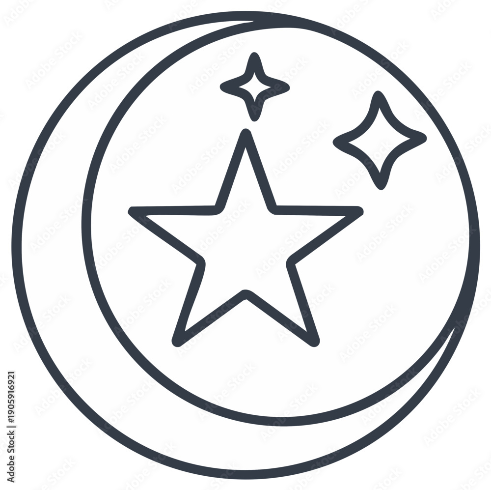 Fototapeta premium Celestial Line Art Illustration featuring crescent moon with stars.