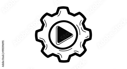 Gear mechanism contains a media play button icon indicating video settings or media processing.