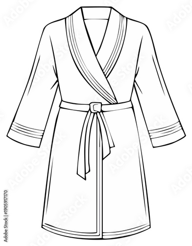 Drawn outline illustration of a dressing gown with belt. Clothing design.