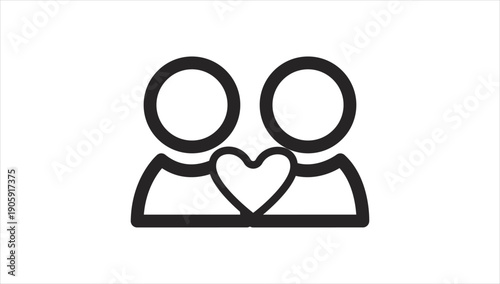 Simple black line art icon representing love and partnership between two people.