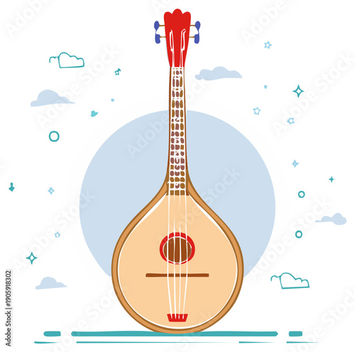 Greek bouzouki traditional stringed musical instrument vector illustration