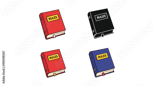 Rules Book Icon Collection: Red and Blue Variations for Legal or Policy Themes