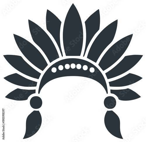 Stylized vector drawing of a Native American Indian war bonnet, simple graphic representation of traditional feathered headdress