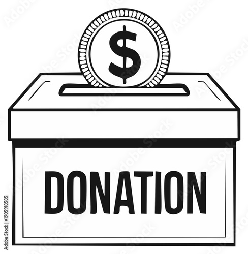 Donation box with dollar coin symbolizing charity and giving