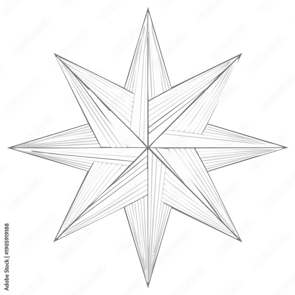 Obraz premium Symmetrical eight-pointed star abstract illustration with intricate geometric lines and modern design