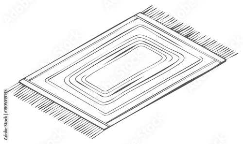 Hand Drawn Sketch of a Rectangle Rug with Tassels and a Decorative Border