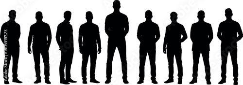 Group of Diverse Men Silhouette Standing in a Row Professional Business Team Unity and Male Community Leadership Concept Vector Illustration