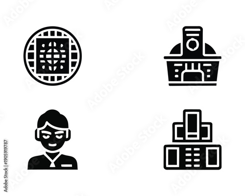Black and white icons of film related objects