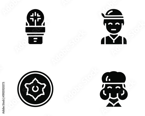 Collection of four black and white vehicle and safety icons